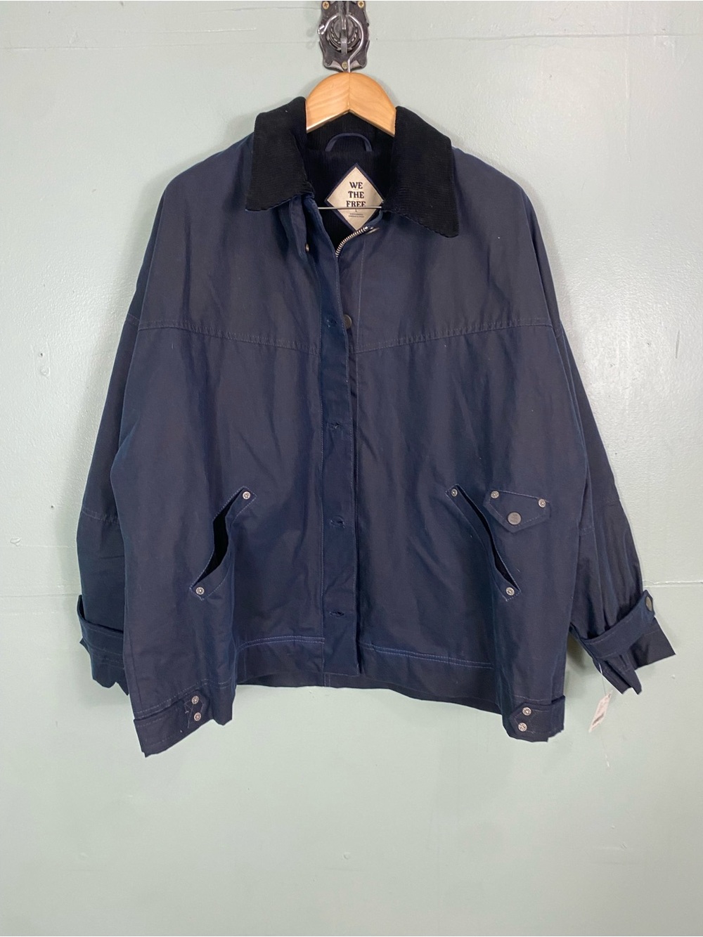 Free People Cori Waxed Cotton Jacket Blue Darkest Sapphire Large - Picture 2 of 7